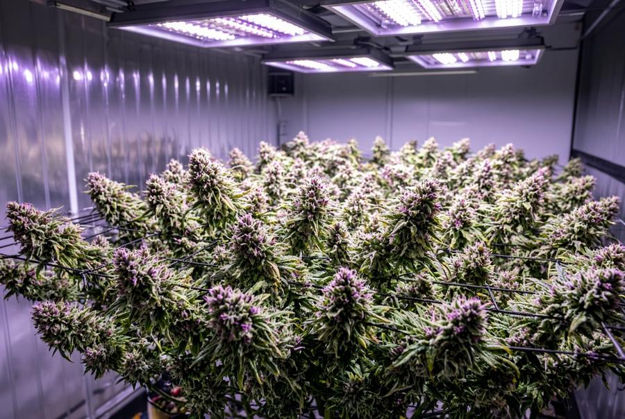 Indoor flower room under supplemental lighting